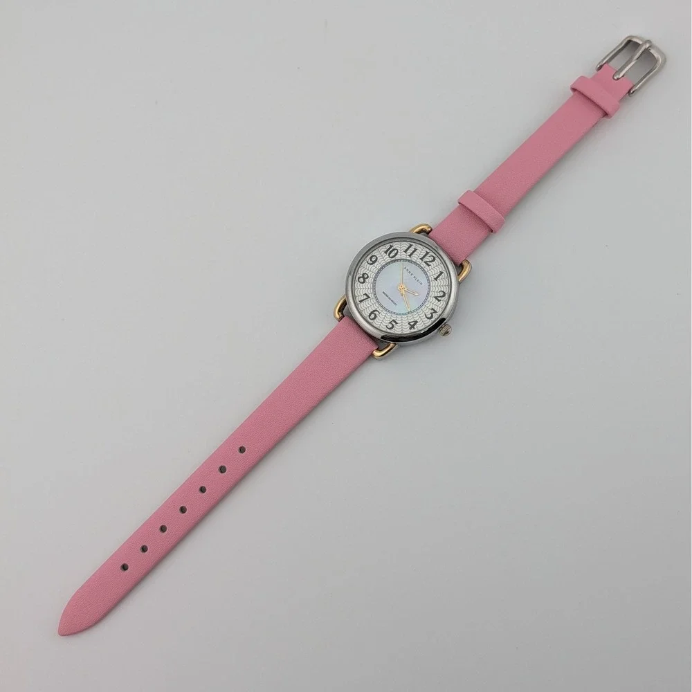 Anne‎ Klein Womens Watch MOP Spider Web Dial Pink Strap Two Tone 100FT WR